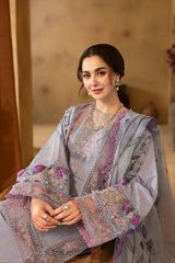 (MF513) SAIRA RIZWAN| UNSTITCHED 3PC HEAVY EMB LAWN WITH EMB CHIFFON READY TO WEAR DUPATTA