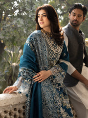 (MF1231) MAHNUR| UNSTITCHED 3PC HEAVY EMB LAWN WITH READY TO WEAR KHAADI-NET EMB DUPATTA