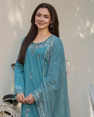 (MF1220) ALLYS| UNSTITCHED 3PC HEAVY EMB LAWN WITH READY TO WEAR CHIFFON EMB DUPATTA