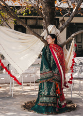(MF1286) HUSSAIN REHAR| UNSTITCHED 3PC HEAVY EMB PREMIUM LAWN WITH KHAADI-NET PRINTED DUPATTA