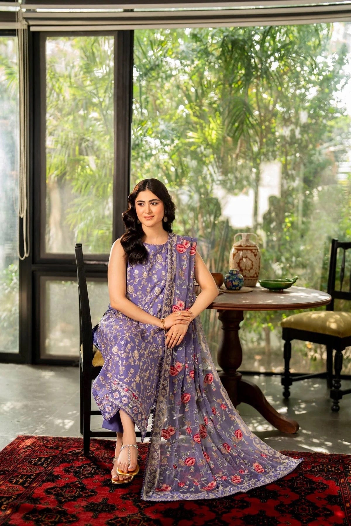 Tana bana — 3pc on emb Lawn with Net Emb Dopatta image 1