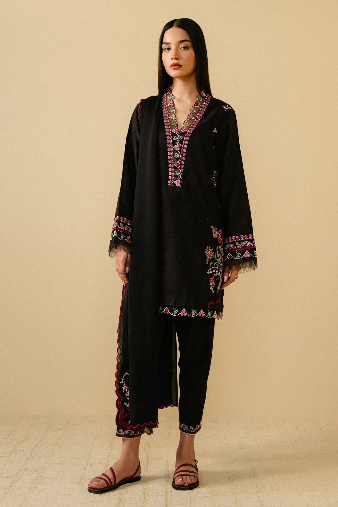 Zara shahjahan — 3pc on emb Lawn with Chiffon Emb Dopatta image 0
