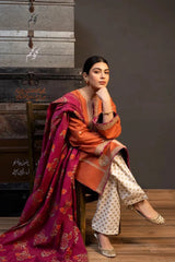 Zarashahjahan — 3pc on emb Lawn with Digital Dimond print Tarkashi Dopatta image 2