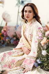 (MF1222) QALAMKAR| UNSTITCHED 3PC HEAVY EMB LAWN WITH READY TO WEAR 4 SIDE KHADDI-NET DUPATTA
