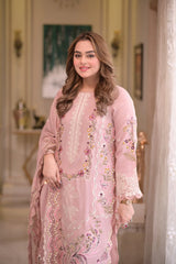 (MF1245) ANEELAS| UNSTITCHED 3PC HEAVY EMB PREMIUM LAWN WITH READY TO WEAR KHAADI-NET EMB DUPATTA