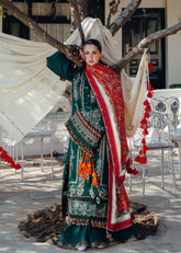 (MF1286) HUSSAIN REHAR| UNSTITCHED 3PC HEAVY EMB PREMIUM LAWN WITH KHAADI-NET PRINTED DUPATTA