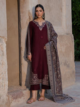 IZEL ON UNSTITCHED 3PC DHANAK EMB WITH PRINTED WOOL SHAWL