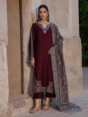 IZEL ON UNSTITCHED 3PC DHANAK EMB WITH PRINTED WOOL SHAWL