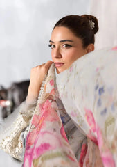 (MF1281) ELAF| UNSTITCHED 3PC HEAVY EMB PREMIUM LAWN WITH READY TO WEAR PRINTED KHAADI-NET DUPATTA