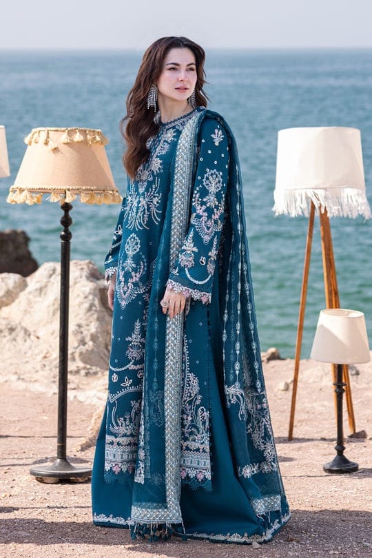 Qalamkar— 3pc on emb Lawn with Organza Emb Dopatta image 0
