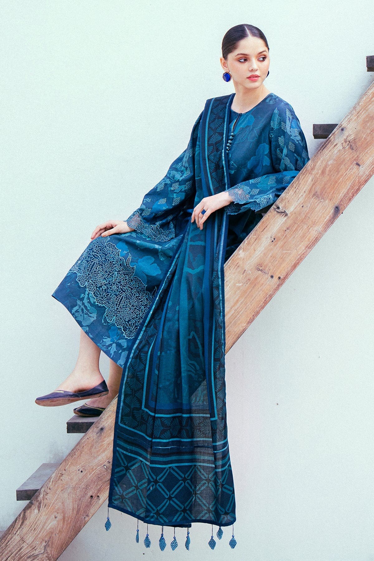 Baroque — 3pc on Digital Lawn with 4 side printed Lawn Dopatta image 2