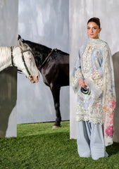 (MF1281) ELAF| UNSTITCHED 3PC HEAVY EMB PREMIUM LAWN WITH READY TO WEAR PRINTED KHAADI-NET DUPATTA