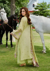 (MF1283) ELAF| UNSTITCHED 3PC HEAVY EMB PREMIUM LAWN WITH READY TO WEAR 4 SIDE CUTWORK EMB DUPATTA