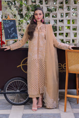 (MF1224) RANG RASIYA| UNSTITCHED 3PC HEAVY EMB LAWN WITH READY TO WEAR KHAADI-NET EMB DUPATTA
