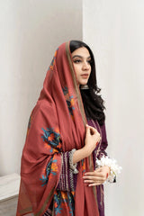 Urg — 3pc on emv Lawn with Diamond Voil Dopatta image 2