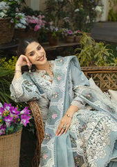 (MF1260) ELAF| UNSTITCHED 3PC HEAVY EMB PREMIUM LAWN WITH READY TO WEAR KHAADI-NET EMB DUPATTA