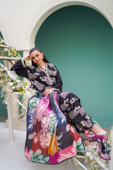 Jazmin — 3pc on digital Lawn with Voil 4 side printed Diamond Silk Dopatta image 0