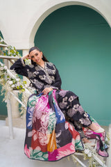 Jazmin — 3pc on digital Lawn with Voil 4 side printed Diamond Silk Dopatta image 0