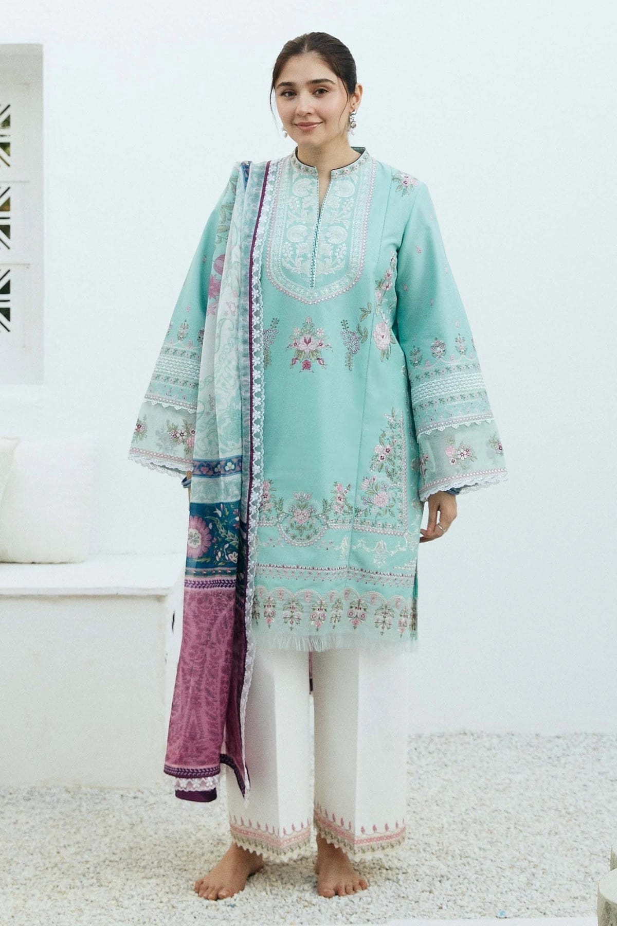Zarashahjahan — 3pc on emb Lawn with Diamond Dopatta image 0