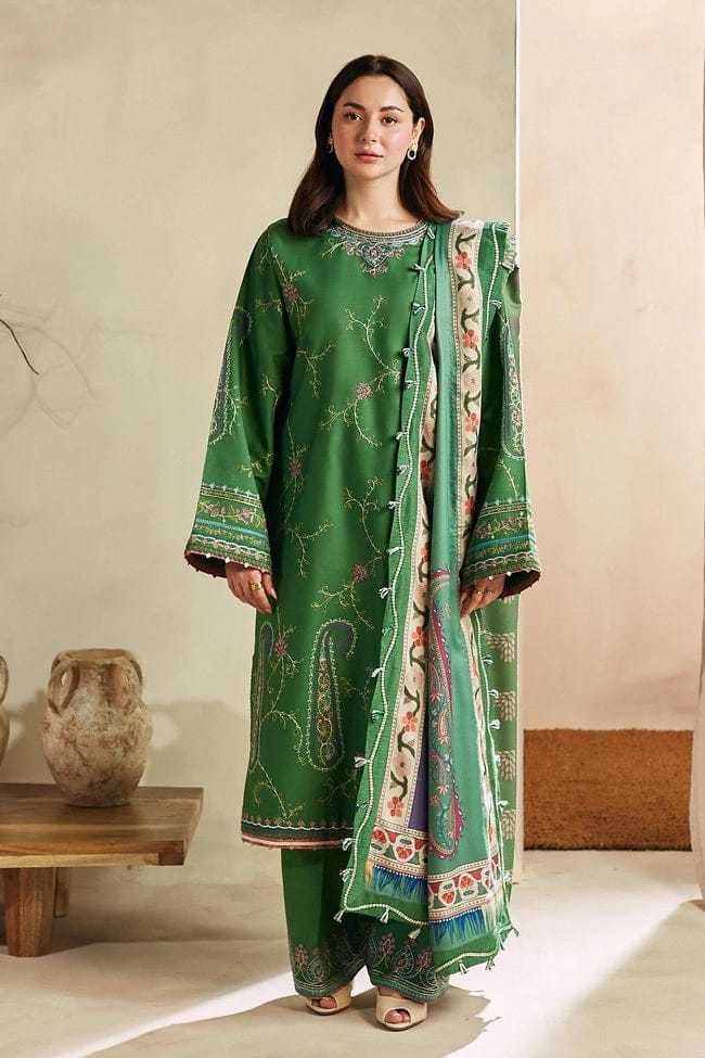 Zarashahjahan — 3pc on emb Lawn with Digital Dimond print Dopatta image 0