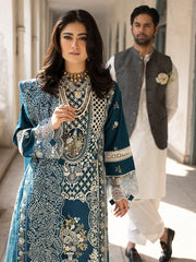 (MF1231) MAHNUR| UNSTITCHED 3PC HEAVY EMB LAWN WITH READY TO WEAR KHAADI-NET EMB DUPATTA