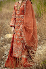 Qalamkar — 3pc on emb Lawn 90/70 with Chiffon Emb Dopatta image 3