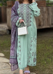 (MF123) UMZAY| UNSTITCHED 3PC HEAVY EMB PREMIUM LAWN WITH PRINTED SOFT DIAMOND PRINTED DUPATTA