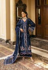 (MF1262) ELAF| UNSTITCHED 3PC HEAVY EMB PREMIUM LAWN WITH READY TO WEAR KHAADI-NET EMB DUPATTA