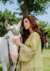 (MF1283) ELAF| UNSTITCHED 3PC HEAVY EMB PREMIUM LAWN WITH READY TO WEAR 4 SIDE CUTWORK EMB DUPATTA