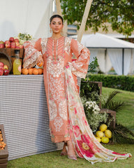 (MF001) ELAF| UNSTITCHED 3PC HEAVY EMB PREMIUM LAWN WITH DIAMOND PRINTED DUPATTA