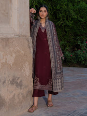 IZEL ON UNSTITCHED 3PC DHANAK EMB WITH PRINTED WOOL SHAWL