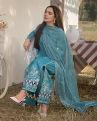 (MF1220) ALLYS| UNSTITCHED 3PC HEAVY EMB LAWN WITH READY TO WEAR CHIFFON EMB DUPATTA