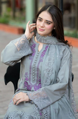 (MF12011)Mushq| UNSTITCHED 3PC HEAVY EMB PREMIUM LAWN WITH CHIFFON EMB DUPATTA