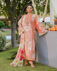 (MF001) ELAF| UNSTITCHED 3PC HEAVY EMB PREMIUM LAWN WITH DIAMOND PRINTED DUPATTA