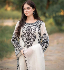 Agha noor — 3pc on emb Lawn with Chiffon Emb Dopatta image 1