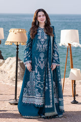 (MF1223) QALAMKAR| UNSTITCHED 3PC HEAVY EMB LAWN WITH CLUB COTTON NET PRINTED DUPATTA AND EMB PATCH