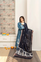A sling — 3pc on emb Lawn with voil diamond Dopatta image 4