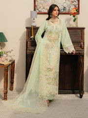 (MF1255) MAHNUR| UNSTITCHED 3PC HEAVY EMB PREMIUM LAWN WITH READY TO WEAR KHAADI-NET EMB DUPATTA