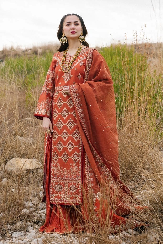 Qalamkar — 3pc on emb Lawn 90/70 with Chiffon Emb Dopatta image 0