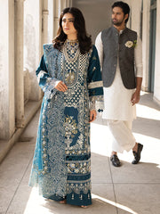 (MF1231) MAHNUR| UNSTITCHED 3PC HEAVY EMB LAWN WITH READY TO WEAR KHAADI-NET EMB DUPATTA