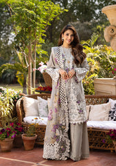 (MF0011) ELAF| UNSTITCHED 3PC HEAVY EMB PREMIUM LAWN WITH READY TO WEAR KHAADI- NET EMB DUPATTA 
