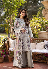 (MF0011) ELAF| UNSTITCHED 3PC HEAVY EMB PREMIUM LAWN WITH READY TO WEAR KHAADI- NET EMB DUPATTA 