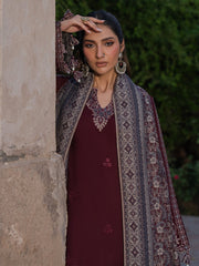 IZEL ON UNSTITCHED 3PC DHANAK EMB WITH PRINTED WOOL SHAWL