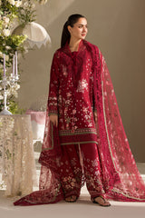 (MF12990) SOBIA NAZIR| UNSTITCHED 3PC HEAVY EMB PREMIUM LAWN WITH KHAADI NET EMB DUPATTA