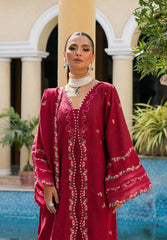 (MF1263) ELAF| UNSTITCHED 3PC HEAVY EMB PREMIUM LAWN WITH READY TO WEAR KHAADI-NET EMB DUPATTA