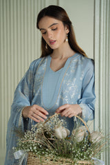 (MF1289) CROSS STITCH| UNSTITCHED 3PC HEAVY EMB PREMIUM LAWN WITH INDIAN PRINTED CHIFFON DUPATTA