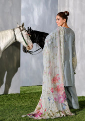 (MF1281) ELAF| UNSTITCHED 3PC HEAVY EMB PREMIUM LAWN WITH READY TO WEAR PRINTED KHAADI-NET DUPATTA