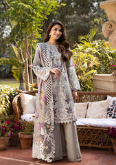 (MF0011) ELAF| UNSTITCHED 3PC HEAVY EMB PREMIUM LAWN WITH READY TO WEAR KHAADI- NET EMB DUPATTA 