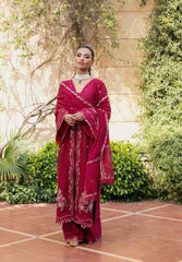 (MF1263) ELAF| UNSTITCHED 3PC HEAVY EMB PREMIUM LAWN WITH READY TO WEAR KHAADI-NET EMB DUPATTA
