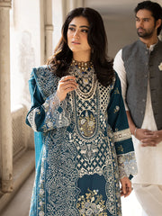 (MF1231) MAHNUR| UNSTITCHED 3PC HEAVY EMB LAWN WITH READY TO WEAR KHAADI-NET EMB DUPATTA